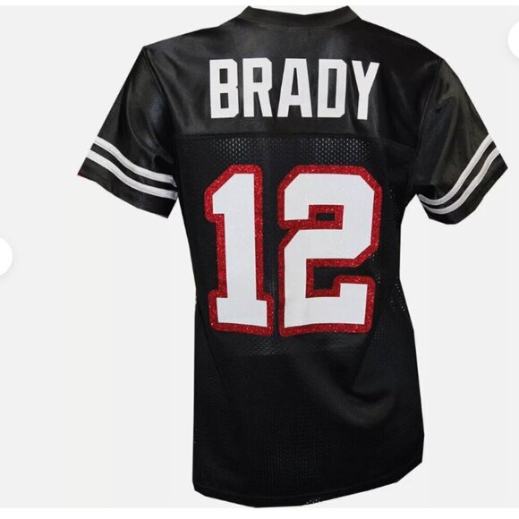 TOM BRADY #12 WOMEN'S GLITTER-BLINGED MESH FOOTBALL JERSEY - Picture 1 of 8